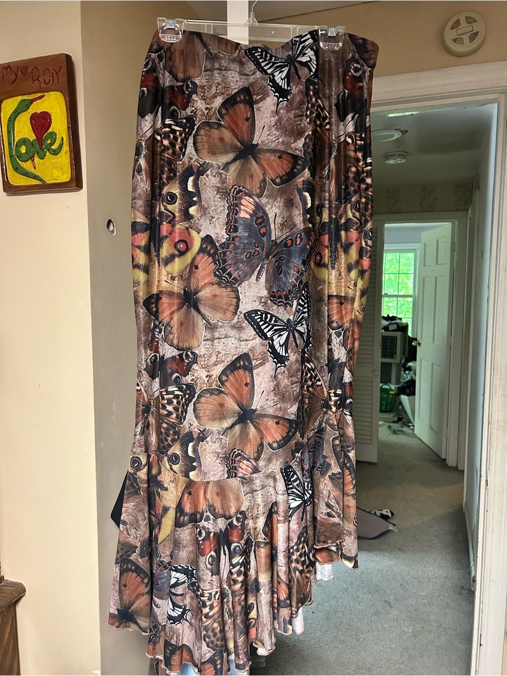 Butterfly-Print Tiered Maxi Skirt - Brown/Neutral